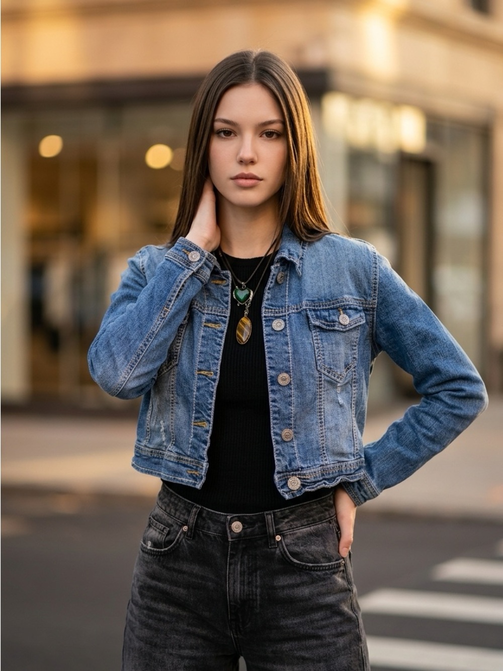 Amethyst Jeans Light Blue Cropped Denim Jacket